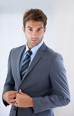 Image showing Portrait, suit and business with man, entrepreneur and confidence with startup, consultant and lawyer. Worker with legal practice, agent or employee with professional, corporate or career with blazer