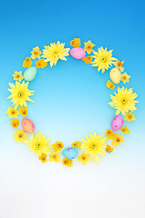 Image showing Abstract Easter Wreath with Flowers and Eggs