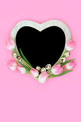 Image showing Tulip Flower and Quail Egg Heart Shape Frame