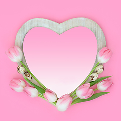 Image showing Tulip Flower and Quail Egg Abstract Heart Shape Frame