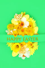 Image showing Happy Easter Egg Concept Shape with Flowers and Eggs