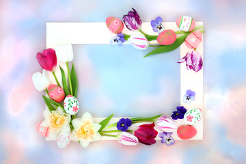 Image showing Floral and Decorative Easter Egg Background Border