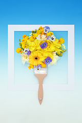 Image showing Abstract Spring and Easter Flower Paintbrush Background Frame  