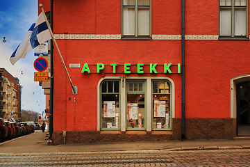 Image showing Pharmacy in Red Jugend Style Building