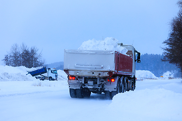 Image showing Truck Transporting Snow to Snow Dump in Winter