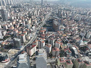 Image showing Cinematic aerial view of city skyline modern business financial skyscrapers building and shopping mall of Istanbul Turkey