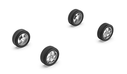 Image showing Four car wheels