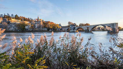 Image showing Avignon city and his famous bridge. Photography taken in France 