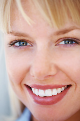 Image showing Portrait, happy and business woman in office, corporate company and workplace. Face smile, professional entrepreneur and confident consultant, employee and closeup of blonde worker in Switzerland