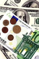 Image showing Hundred dollar and euro