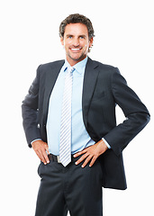 Image showing Portrait, mature business man and corporate accountant in studio with pride, professional experience or executive entrepreneur. Happy manager, financial consultant or sales broker on white background