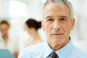 Image showing Serious, confident and portrait of mature businessman in the office with ambition and vision. Corporate, professional and male attorney from Canada with legal law career in modern workplace.