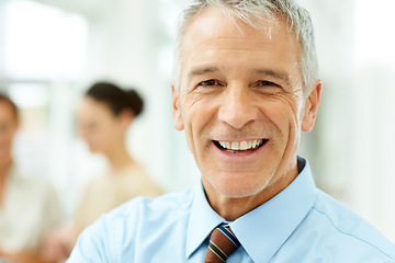 Image showing Smile, happy and portrait of mature businessman in the office with positive and good attitude. Confident, professional and male attorney from Canada with legal law career in modern workplace.