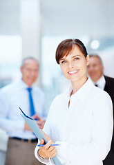 Image showing Business woman, worker and portrait in a office of a lawyer with confidence and smile. Happy, working and company employee from France ready for attorney and law firm work with corporate staff