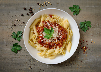 Image showing plate of pasta bolognese