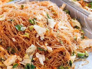 Image showing Fried glass noodles, woon sen, at a market in Thailand