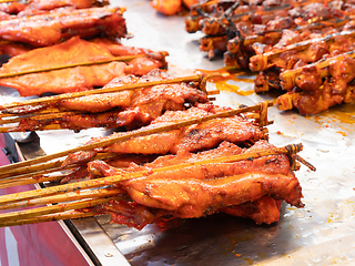 Image showing Barbecue chicken at a market in Thailand