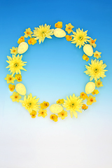 Image showing Easter Wreath with Decorative Eggs and Spring Flowers