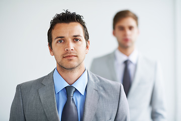 Image showing Businessman, portrait and leader with worker, workforce, and ready for hiring process. Employer, corporate accountant in suit and professional in workplace, people in office and confident boss