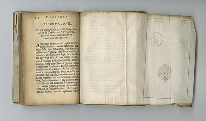 Image showing Antique medical page, knowledge and research on medicine study, introduction and pathology. Latin language, information and parchment paper for healthcare education literature, wisdom and learning