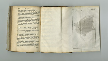 Image showing Old book, chapter and study of information on paper in antique, vintage or science textbook with knowledge. Archive, illustration and diagram on parchment with research notes on health and surgery