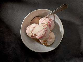 Image showing bowl of homemade strawberry and vanilla ice cream