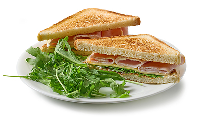 Image showing plate of ham and cheese toast