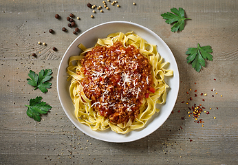 Image showing bowl of pasta bolognese