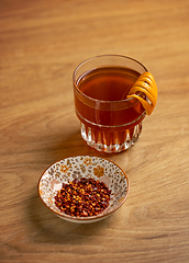 Image showing Fruit tea in glass cup
