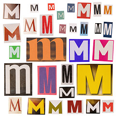 Image showing Letter M cut out from newspapers