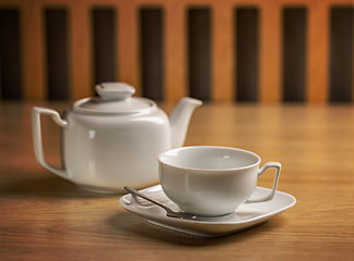 Image showing Tea concept with white tea set