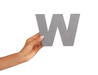 Image showing Hands, font and capital letter w in studio isolated on a white background mockup space. Fingers, alphabet and closeup of sign for typo, communication or learning language, character or uppercase icon