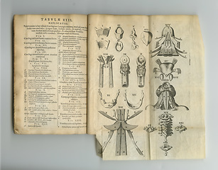 Image showing Medical book, vintage sketch or drawing of anatomy bones, medicine research or information on health study. Latin journal, healthcare guide or antique diagram of historical text, healing or knowledge