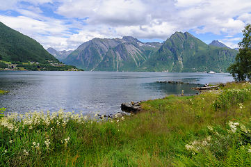 Image showing Serene Fjord Landscape With Lush Greenery and Majestic Mountains