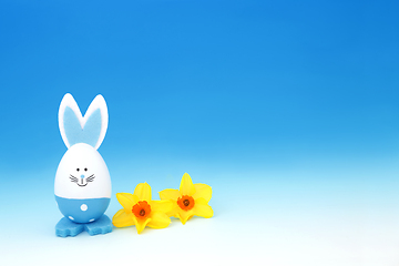 Image showing Easter Bunny Egg with Spring Narcissus Flowers   