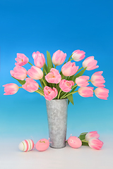 Image showing Spring Tulip Flowers and Easter Egg Still Life