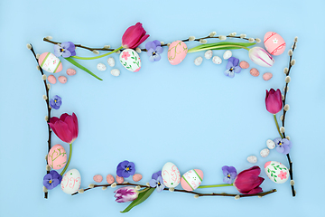 Image showing Easter Background Border with Eggs and Flowers