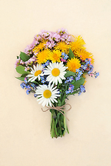 Image showing Spring Wildflower Bouquet Tied with String Bow