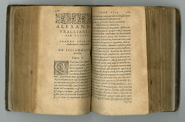 Image showing Book antique and pages with illustration, research and manuscript with paper, medical texts and history. Encyclopedia, volume lexicon and antique with archive, vintage and journal with literature