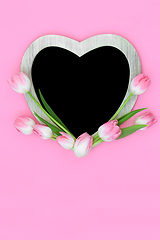 Image showing Heart Shape Spring Pink Tulip Flower Frame