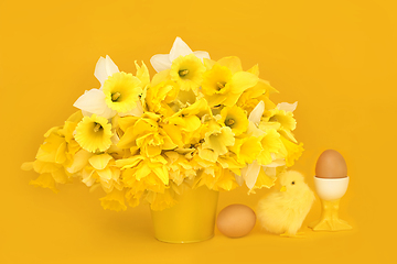 Image showing Symbols of Easter and Spring with Daffodil Flowers