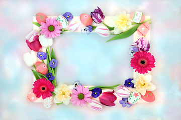 Image showing Easter Background Composition with Eggs and Flowers