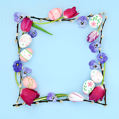 Image showing Abstract Easter Background with Eggs and Flowers