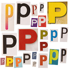 Image showing Letter P cut out from newspapers