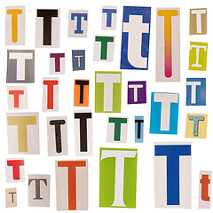 Image showing Letter T cut out from newspapers