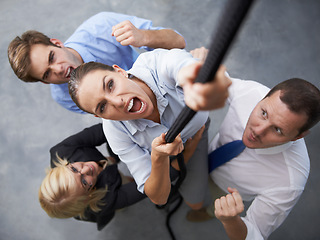 Image showing Corporate, people or woman climbing rope for career goals, target or team building cooperation with workforce support. Community, top view or worker determined with hard work, effort or group mission