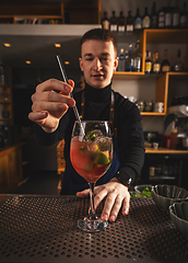 Image showing Barmen is making cocktail