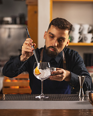 Image showing Professional bartender prepare a fresh cocktail