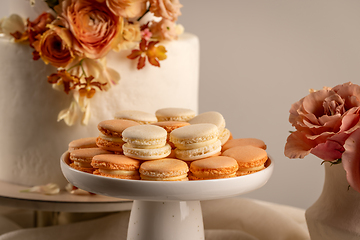 Image showing French macarons in dessert table