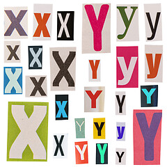 Image showing Letter X and Y cut out from newspapers